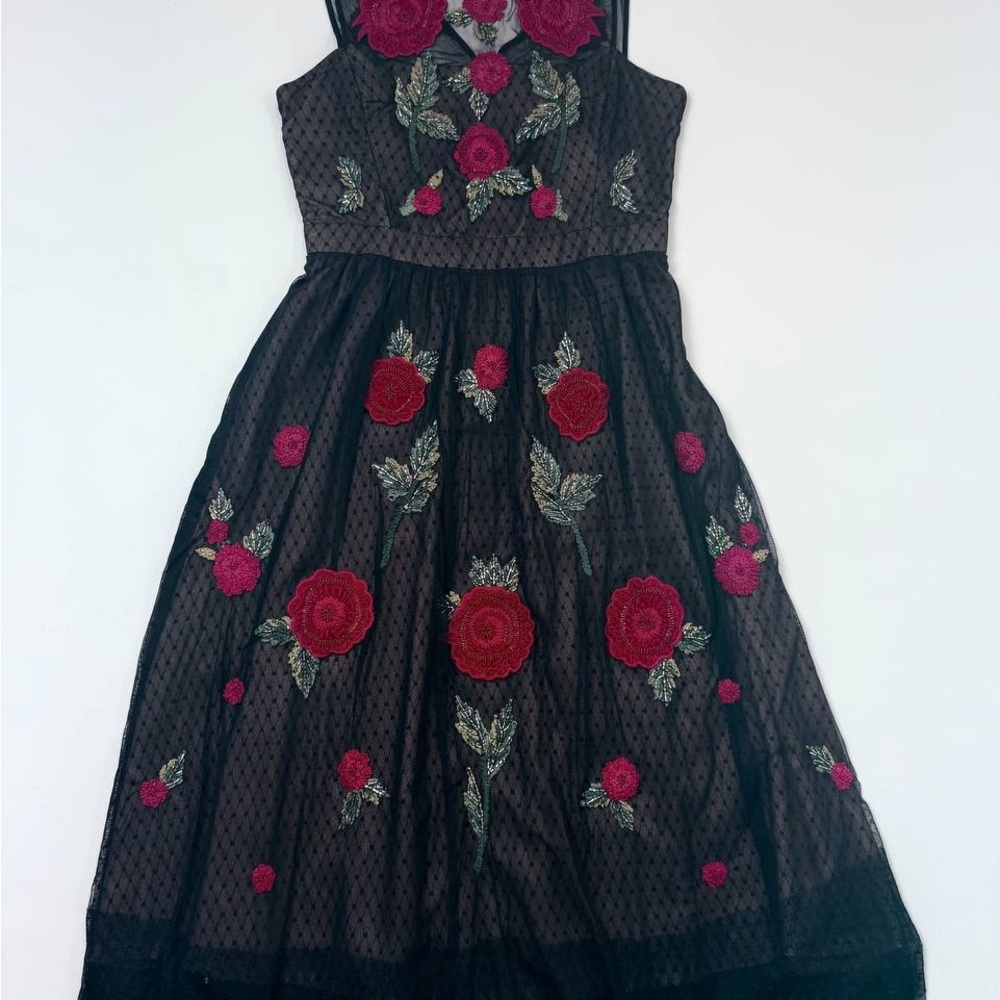 Elegant Black and Red Floral Dress